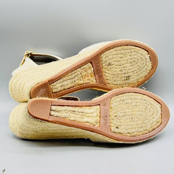 J Crew Sandals Womens 9.5 Beige Canvas Espadrille Wedge Closed Toe Ankle Strap - Picture 9 of 12